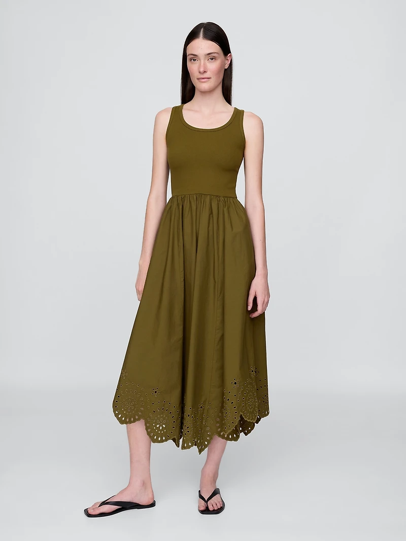 Mixed Media Handkerchief Hem Midi Dress