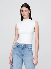 Modern Funnel-Neck Ruched Cropped Tank Top
