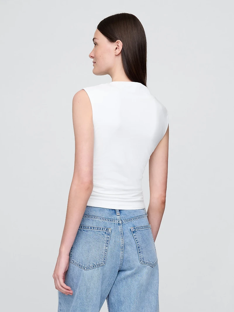 Modern Funnel-Neck Ruched Cropped Tank Top