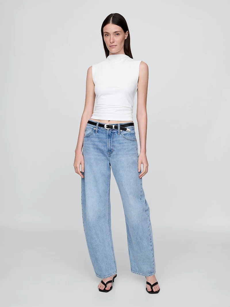 Modern Funnel-Neck Ruched Cropped Tank Top