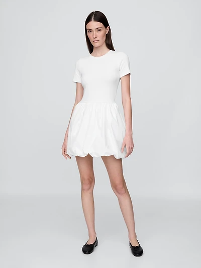 Modern Mixed Media Bubble Mini Dress