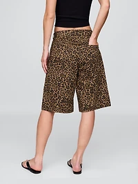 11" Mid Rise Denim Leopard Longline Shorts