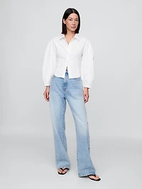 Organic Cotton Poplin Balloon-Sleeve Shirt