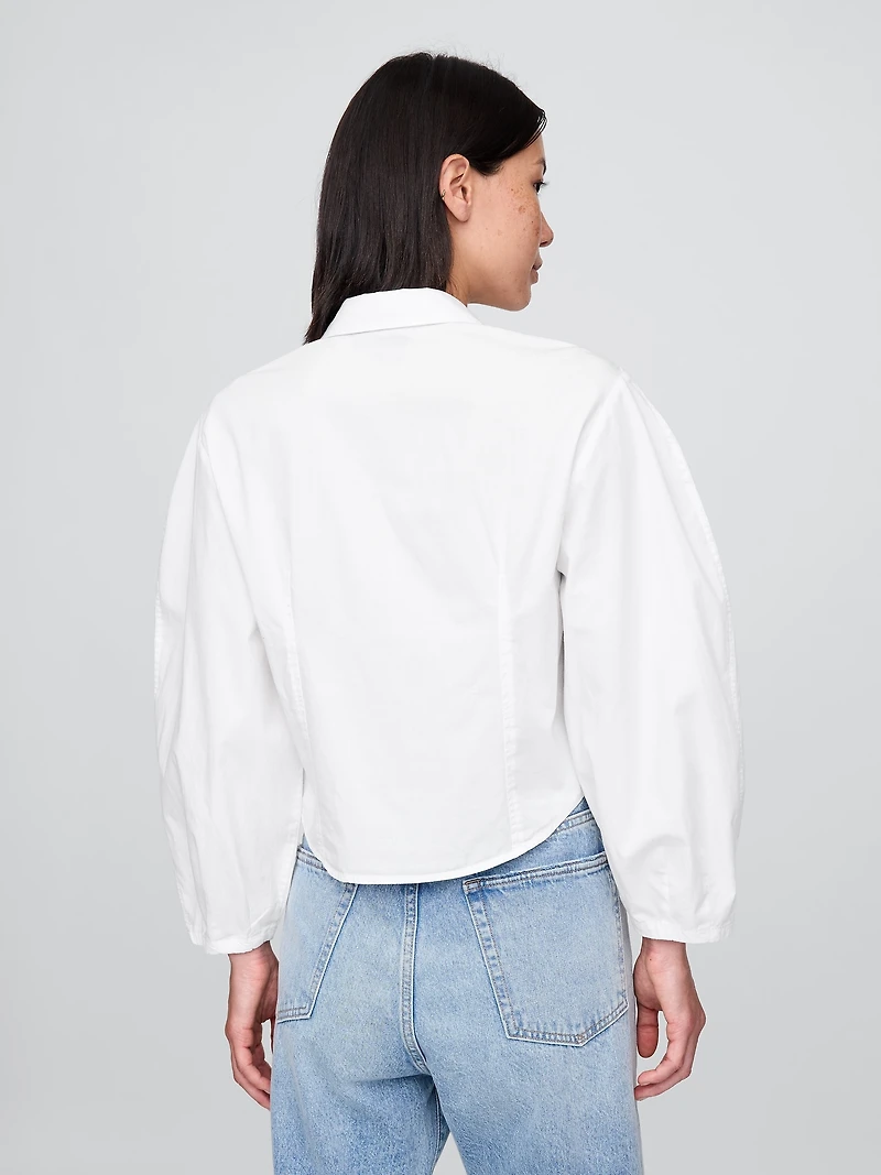 Organic Cotton Poplin Balloon-Sleeve Shirt