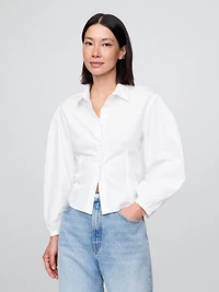 Organic Cotton Poplin Balloon-Sleeve Shirt