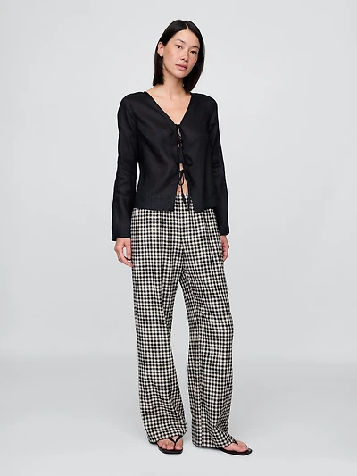 Linen-Blend Easy Wide-Hem Pants