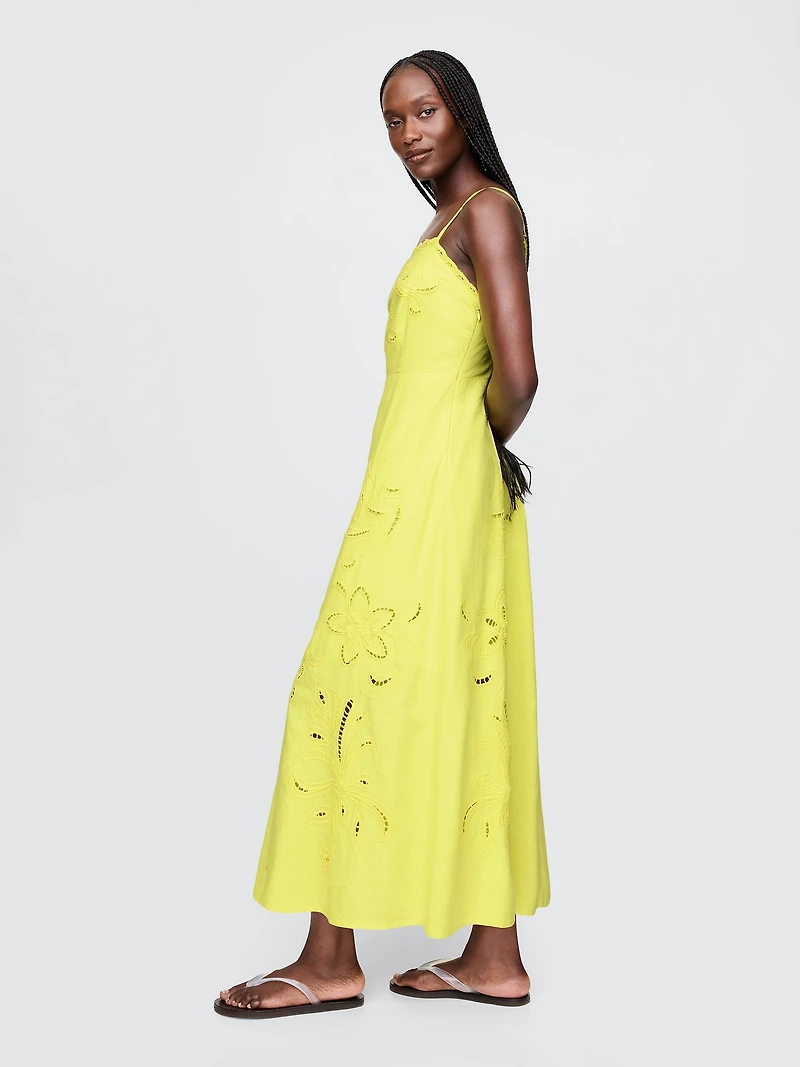 Linen-Blend Embroidered Maxi Dress