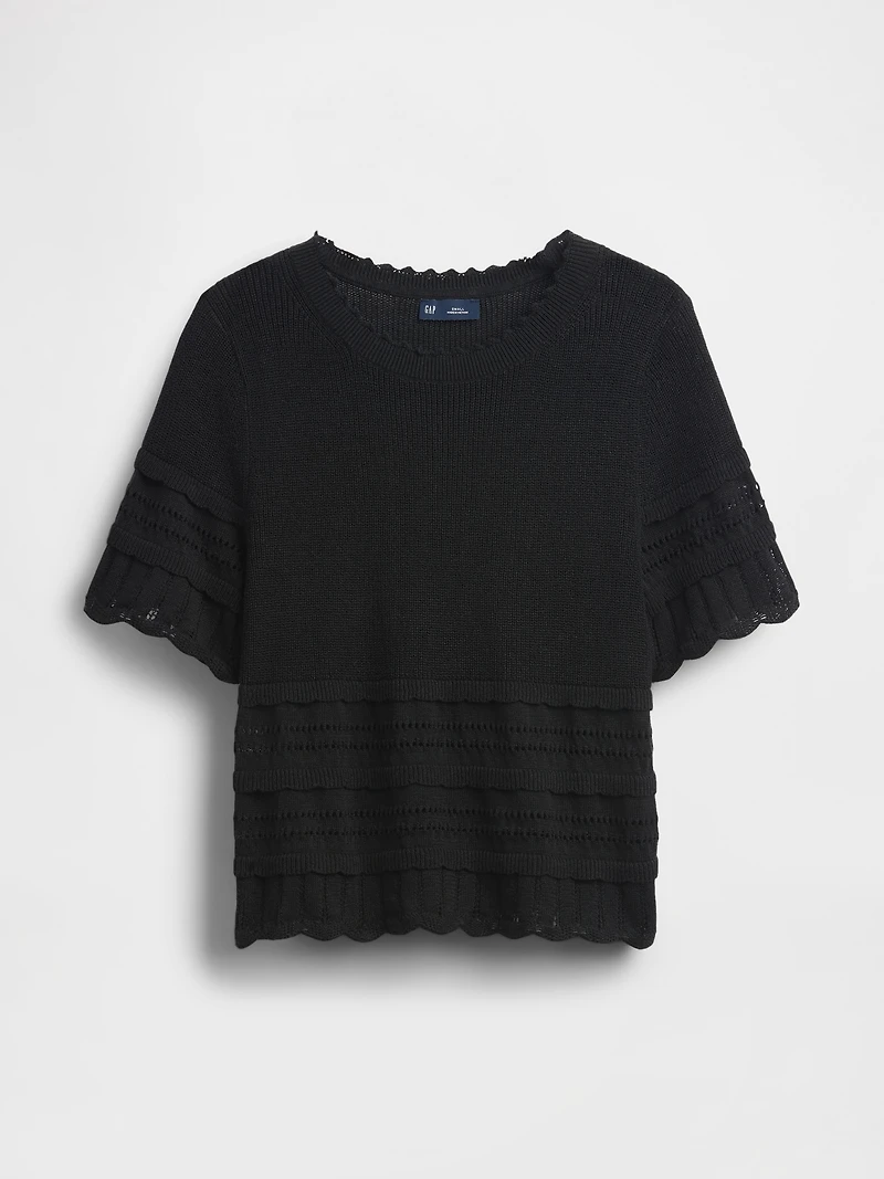 Linen-Blend Pointelle Sweater Crop Top