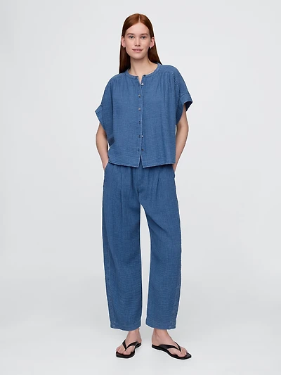 Cotton Gauze Denim Easy Barrel Pants