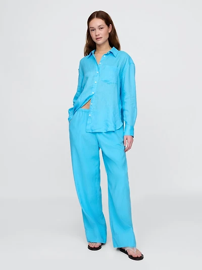 Linen-Blend Easy Wide-Hem Pants
