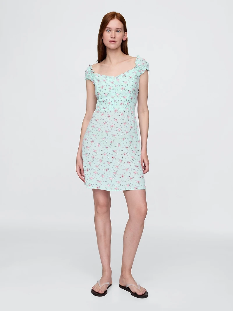 Puff-Sleeve Sweetheart Mini Dress