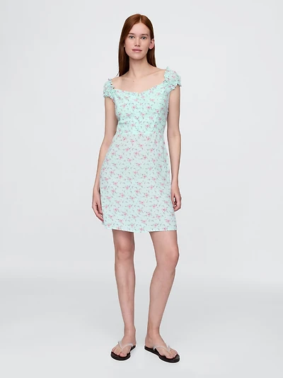 Puff-Sleeve Sweetheart Mini Dress