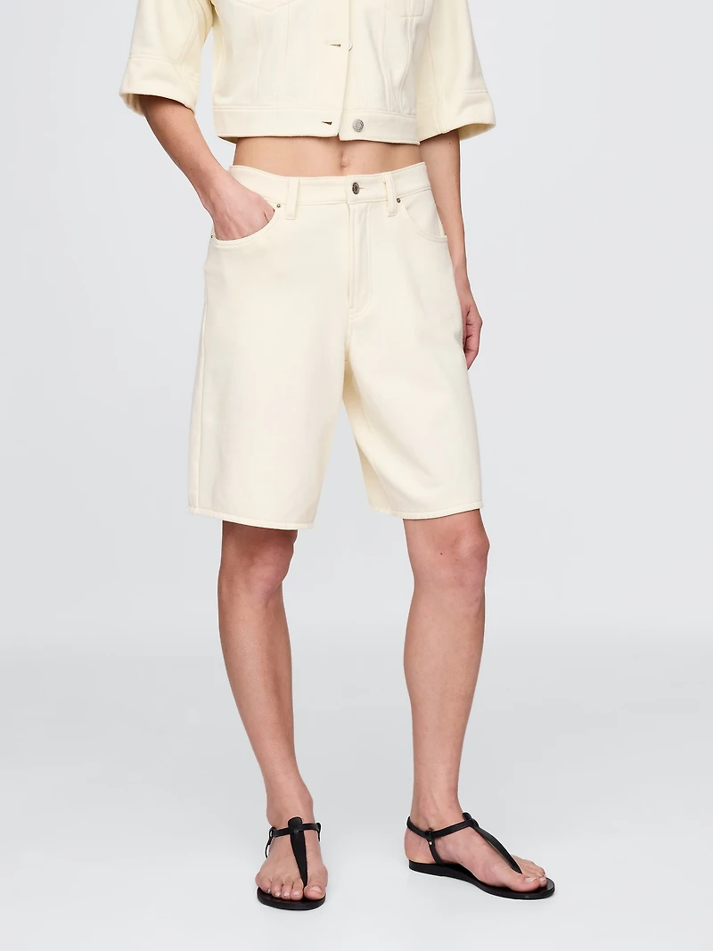 11" Mid Rise French Terry Denim Longline Shorts