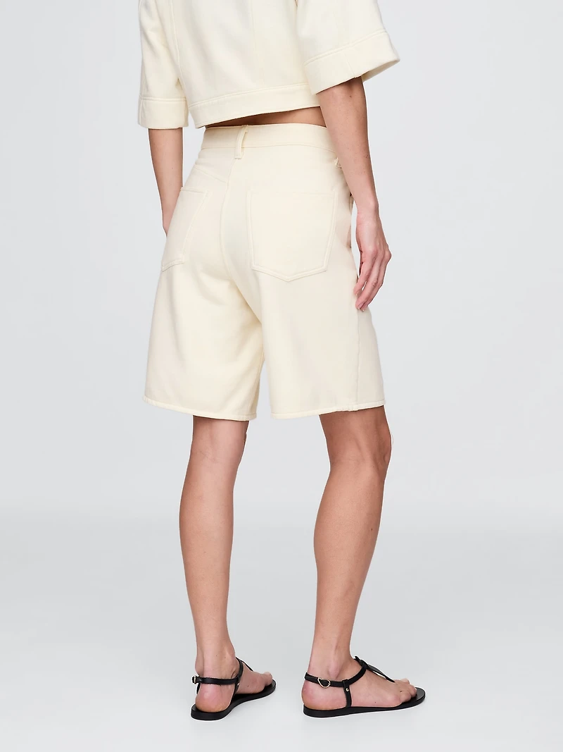 11" Mid Rise French Terry Denim Longline Shorts
