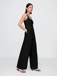 Linen-Blend Seamed Jumpsuit