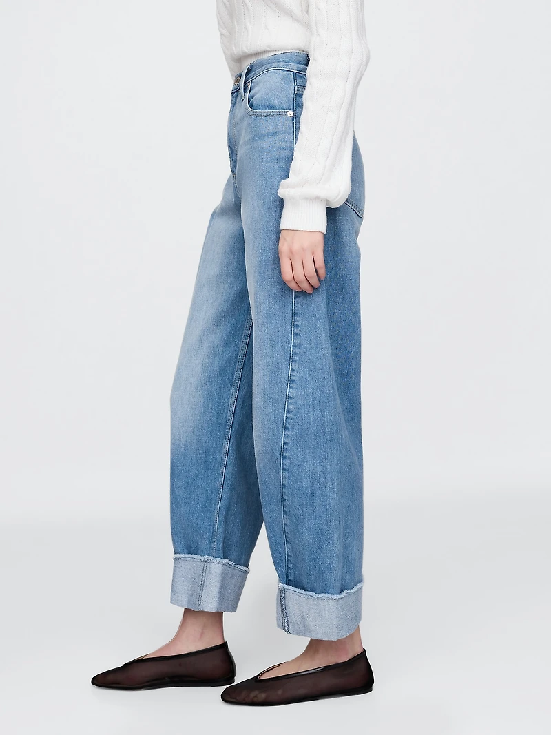 High Rise Cuffed Barrel Jeans