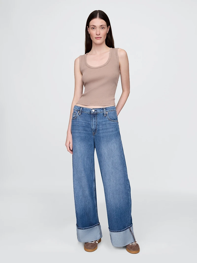 Mid Rise UltraSoft Cuffed Baggy Jeans