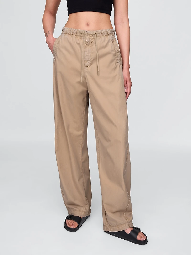 Mid Rise Barrel Parachute Pants