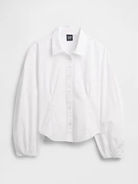 Organic Cotton Poplin Balloon-Sleeve Shirt