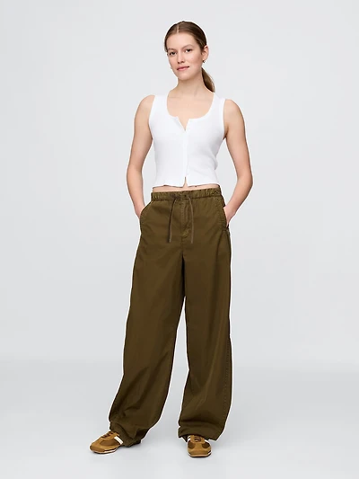 Mid Rise Barrel Parachute Pants