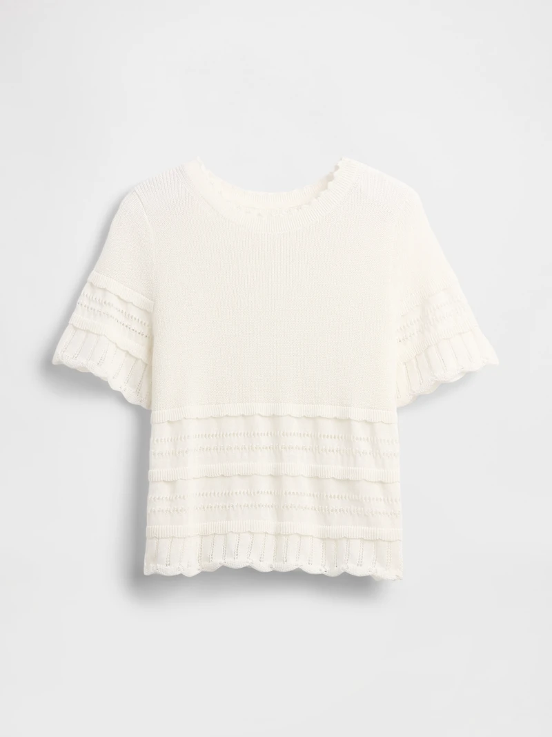 Linen-Blend Pointelle Sweater Crop Top