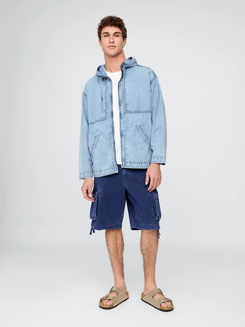 Denim Ripstop Oversized Anorak Zip Jacket