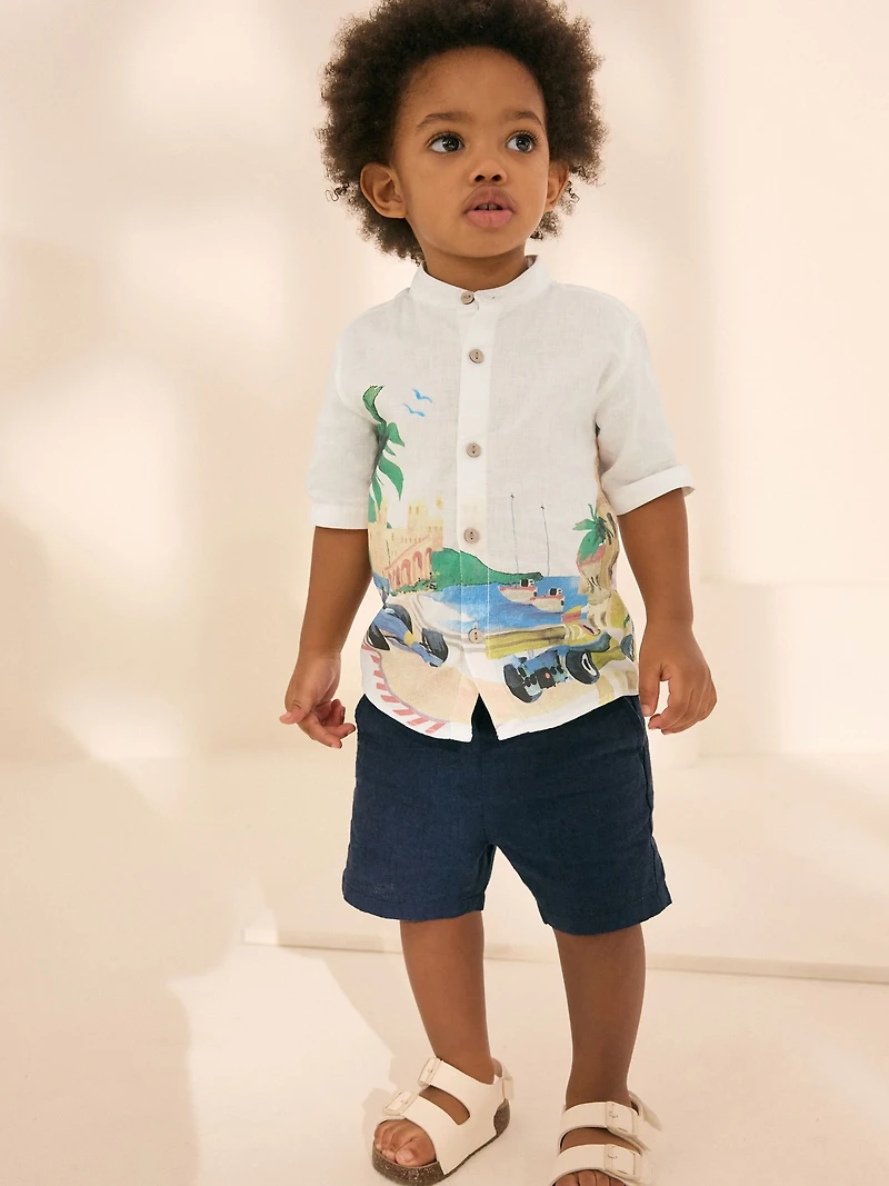 NEXT Toddler Linen-Cotton Racetrack Shirt