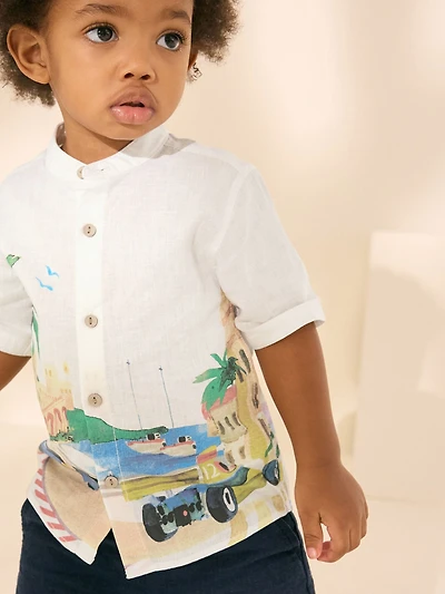NEXT Toddler Linen-Cotton Racetrack Shirt