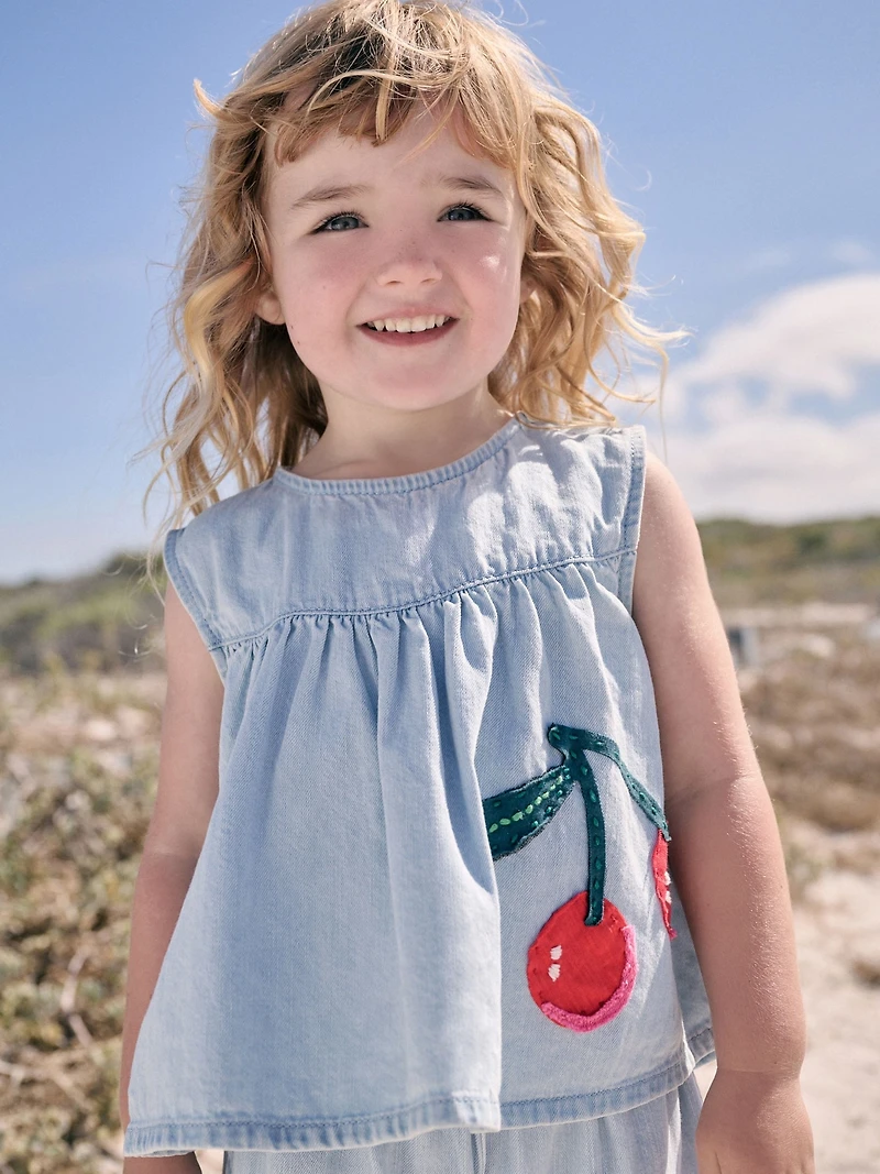 NEXT Toddler Cherry Denim Top & Shorts Set