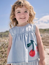 NEXT Toddler Cherry Denim Top & Shorts Set