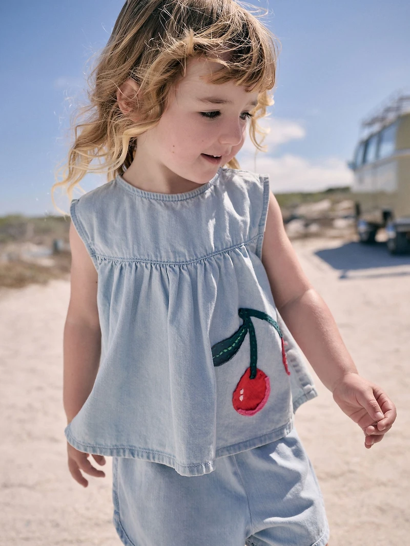 NEXT Toddler Cherry Denim Top & Shorts Set
