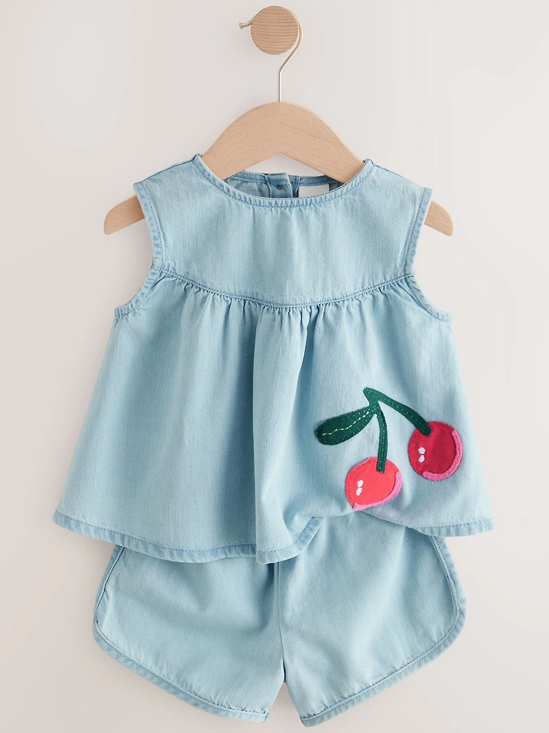 NEXT Toddler Cherry Denim Top & Shorts Set