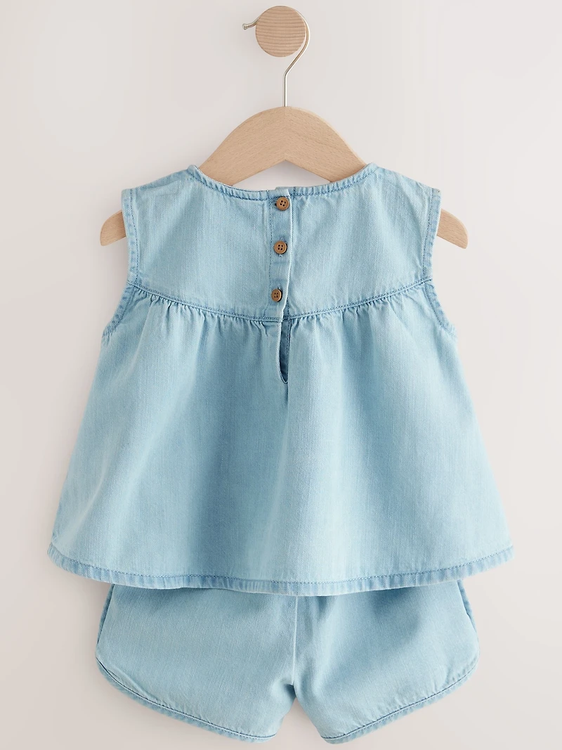 NEXT Toddler Cherry Denim Top & Shorts Set