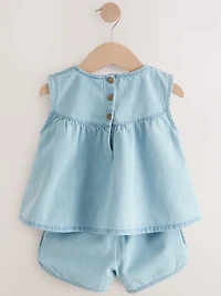 NEXT Toddler Cherry Denim Top & Shorts Set