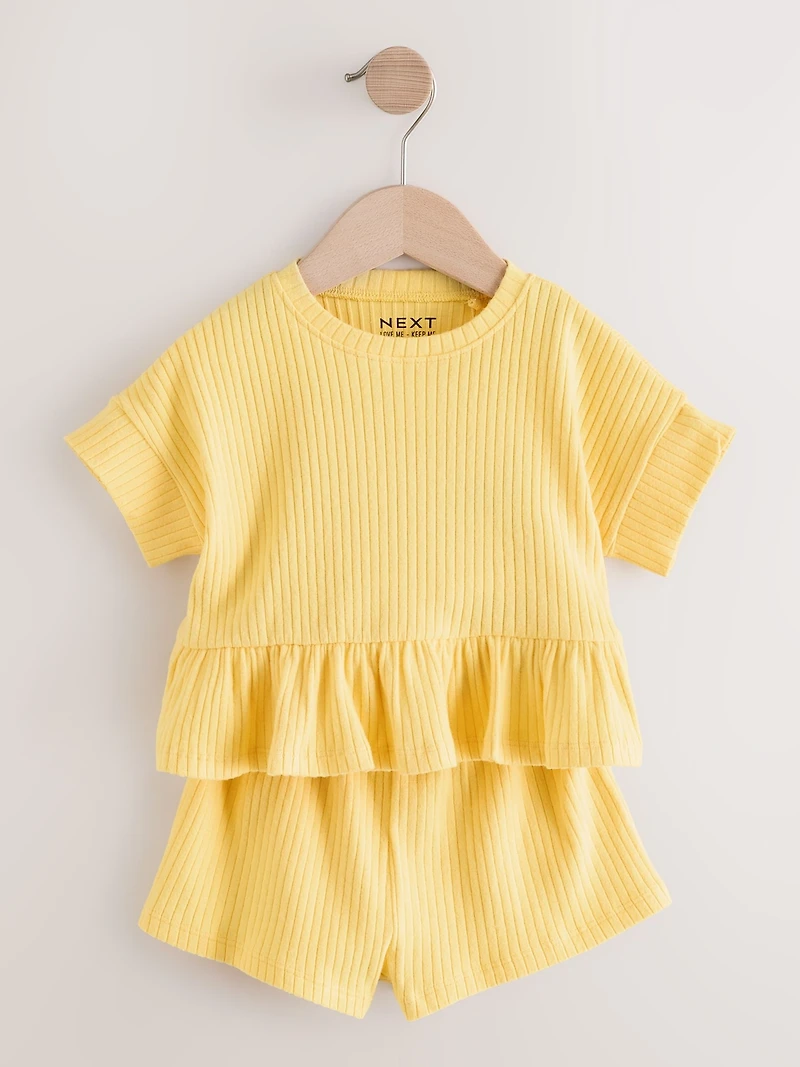 NEXT Toddler Ribbed Peplum T-Shirt & Shorts Set