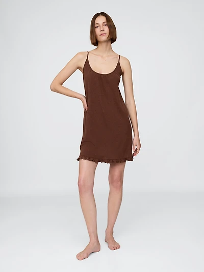 Linen-Blend Ruffle PJ Dress