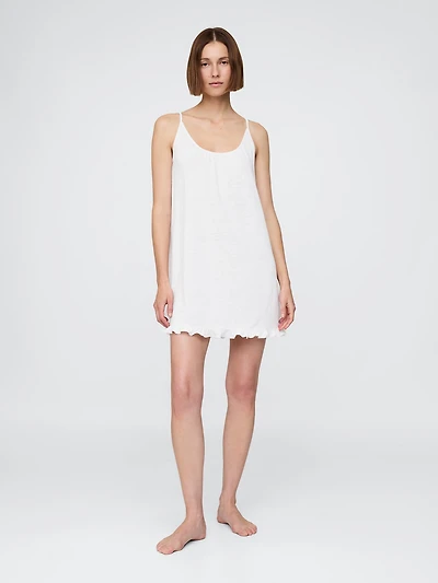 Linen-Blend Ruffle PJ Dress