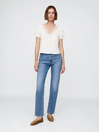 Linen-Blend Lace V-Neck Top
