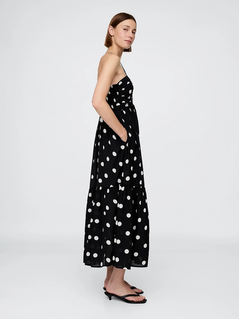 Shirred Bodice Halter Maxi Dress