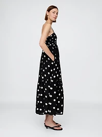 Shirred Bodice Halter Maxi Dress
