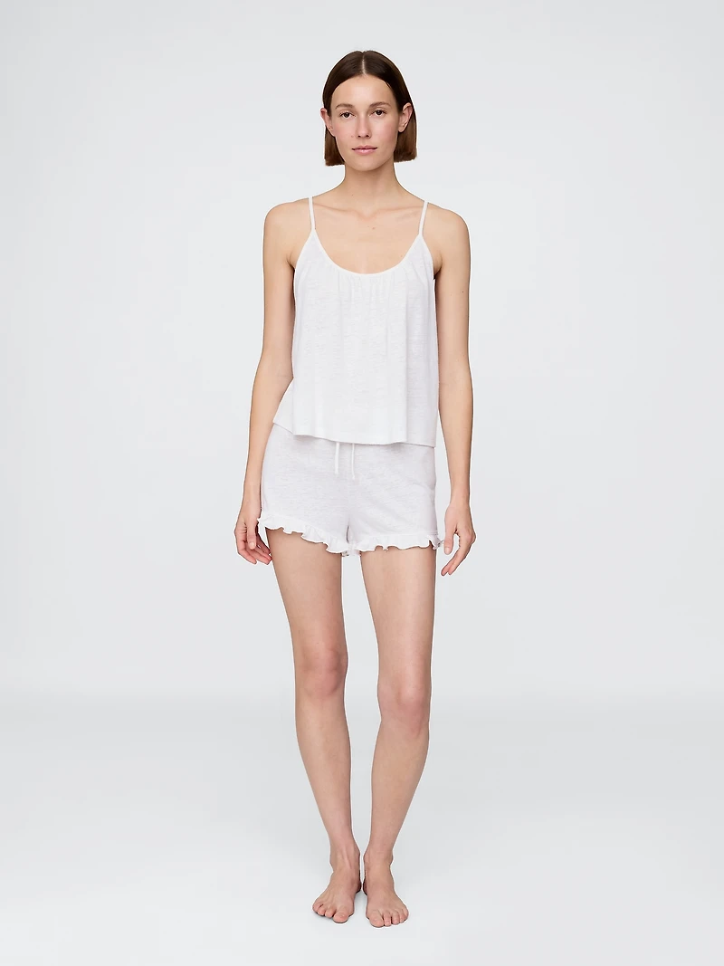 Linen-Blend Ruffle PJ Shorts