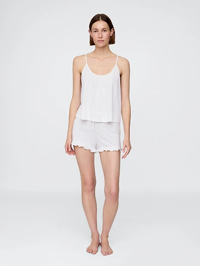 Linen-Blend Ruffle PJ Shorts