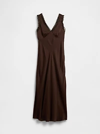 Satin Lace-Trim V-Neck Maxi Slip Dress