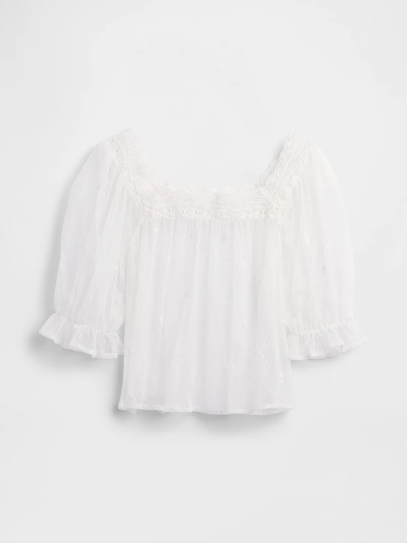 Sheer Tulle Embroidered Top