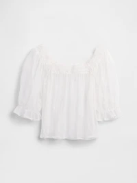Sheer Tulle Embroidered Top