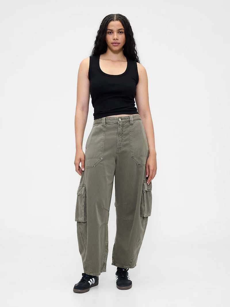 Mid Rise Barrel Cargo Pants