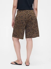 11" Mid Rise Denim Leopard Longline Shorts