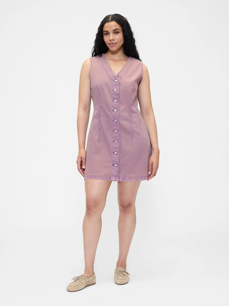 Denim V-Neck Mini Dress