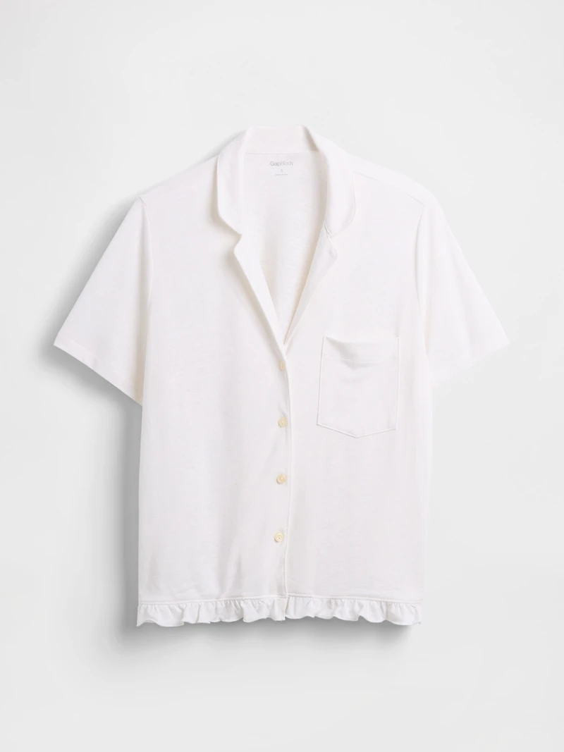 Linen-Blend Ruffle PJ Shirt