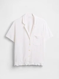 Linen-Blend Ruffle PJ Shirt